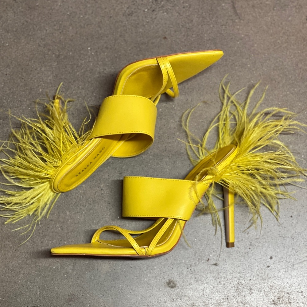 Elegant Yellow Feathered Heels